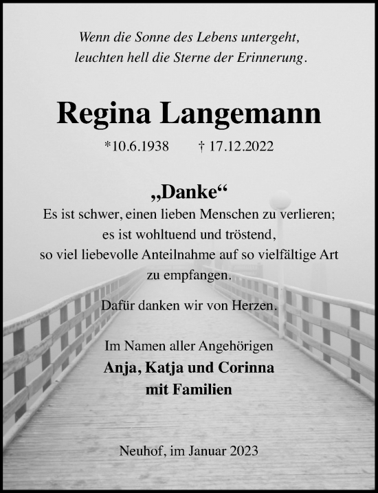 Traueranzeige von Regina Langemann von Hildesheimer Allgemeine Zeitung