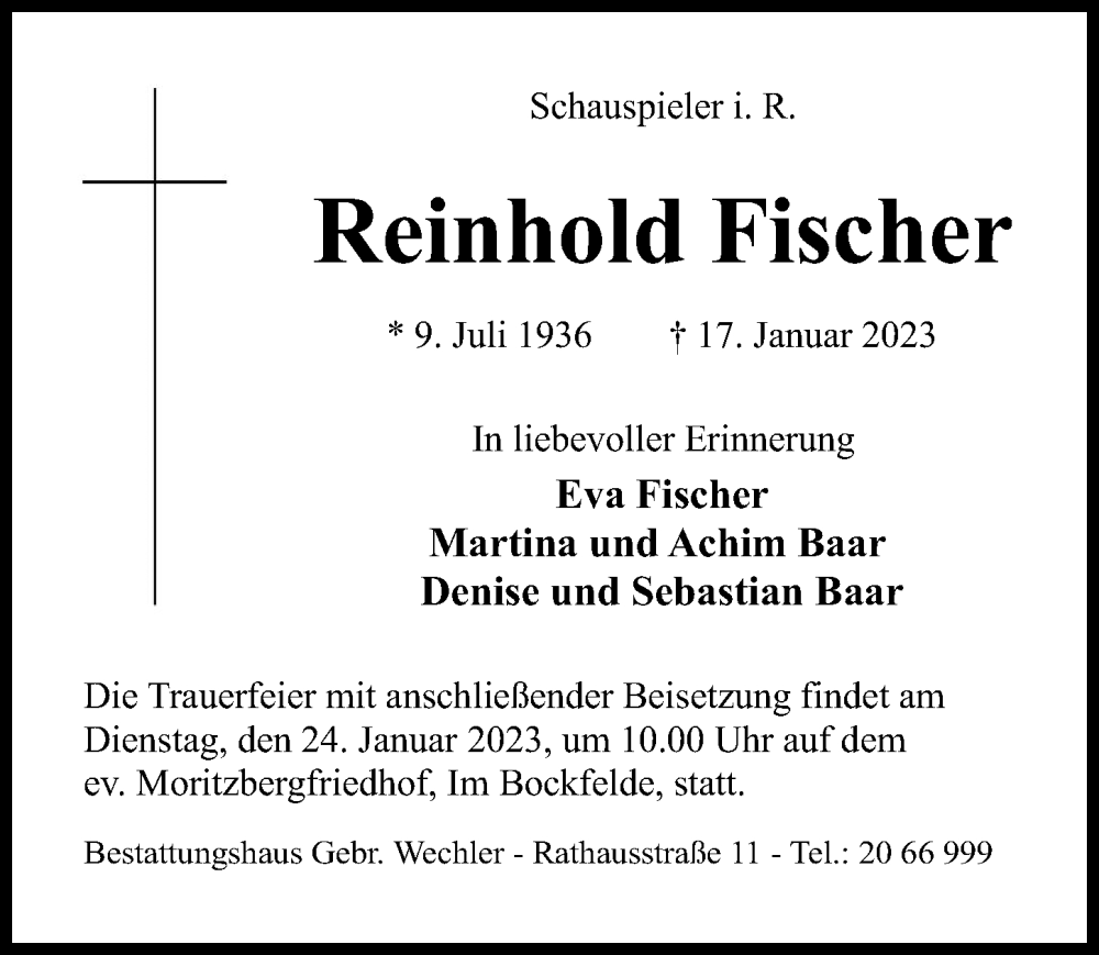  Traueranzeige für Reinhold Fischer vom 21.01.2023 aus Hildesheimer Allgemeine Zeitung