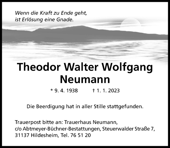 Traueranzeige von Theodor Walter Wolfgang Neumann von Hildesheimer Allgemeine Zeitung