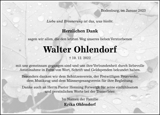 Traueranzeige von Walter Ohlendorf von Hildesheimer Allgemeine Zeitung