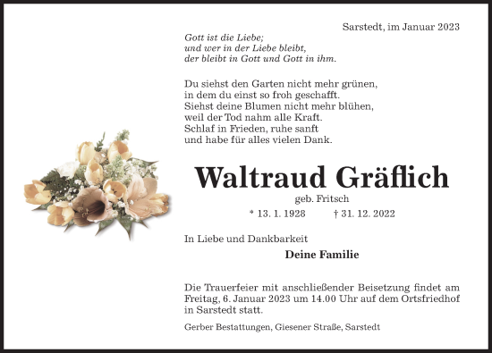 Traueranzeige von Waltraud Gräflich von Hildesheimer Allgemeine Zeitung