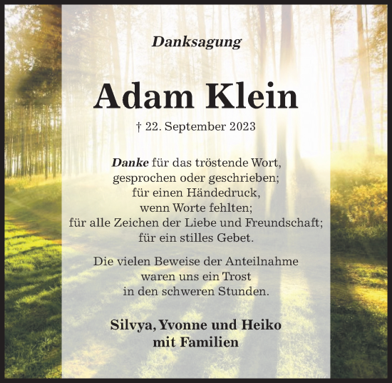 Traueranzeige von Adam Klein von Hildesheimer Allgemeine Zeitung