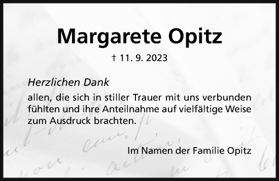 Traueranzeige von Margarete Opitz von Hildesheimer Allgemeine Zeitung