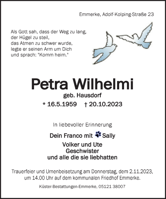 Traueranzeige von Petra Wilhelmi von Hildesheimer Allgemeine Zeitung