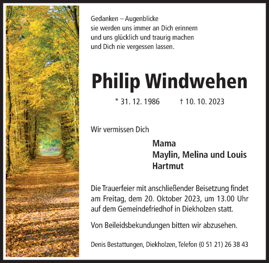 Traueranzeige von Philip Windwehen von Hildesheimer Allgemeine Zeitung