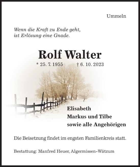 Traueranzeige von Rolf Walter von Hildesheimer Allgemeine Zeitung