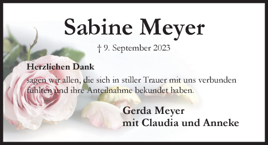 Traueranzeige von Sabine Meyer von Hildesheimer Allgemeine Zeitung