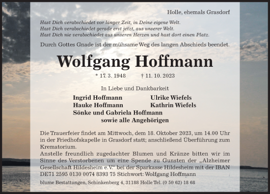 Traueranzeige von Wolfgang Hoffmann von Hildesheimer Allgemeine Zeitung