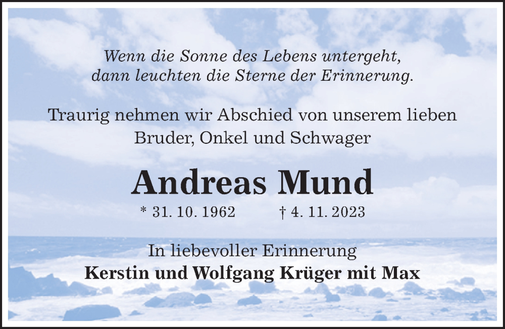  Traueranzeige für Andreas Mund vom 08.11.2023 aus Hildesheimer Allgemeine Zeitung