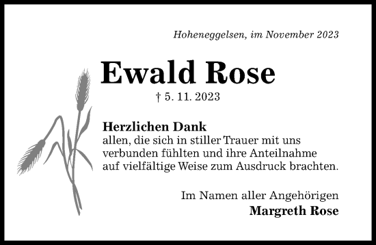 Traueranzeige von Ewald Rose von Hildesheimer Allgemeine Zeitung