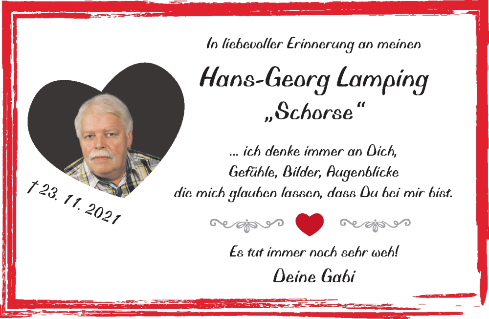  Traueranzeige für Hans-Georg Lamping vom 23.11.2023 aus Hildesheimer Allgemeine Zeitung
