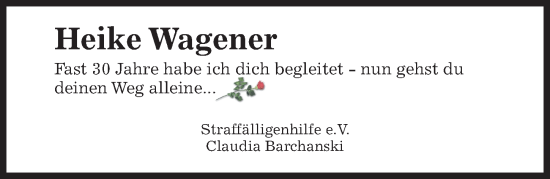 Traueranzeige von Heike Wagener von Hildesheimer Allgemeine Zeitung
