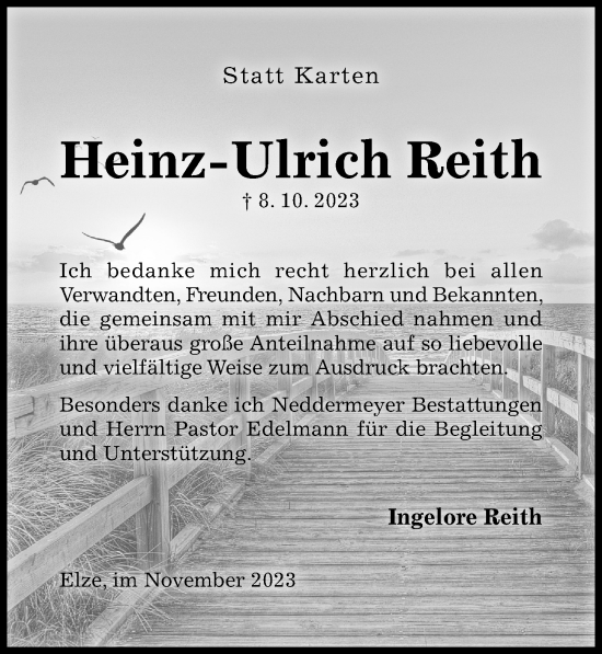 Traueranzeige von Heinz-Ulrich Reith von Hildesheimer Allgemeine Zeitung