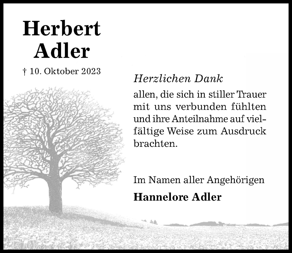  Traueranzeige für Herbert Adler vom 11.11.2023 aus Hildesheimer Allgemeine Zeitung