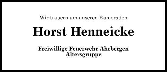 Traueranzeige von Horst Henneicke von Hildesheimer Allgemeine Zeitung