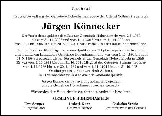 Traueranzeige von Jürgen Könnecker von Hildesheimer Allgemeine Zeitung