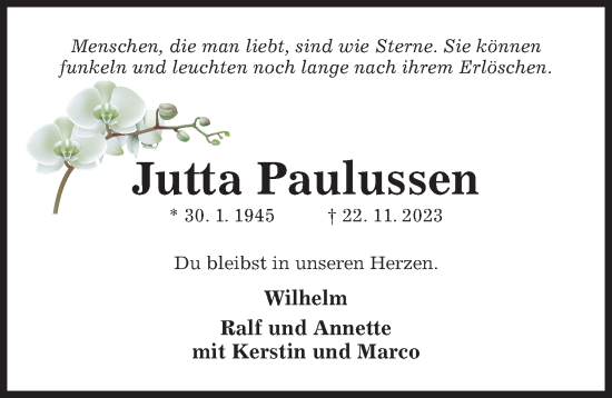 Traueranzeige von Jutta Paulussen von Hildesheimer Allgemeine Zeitung