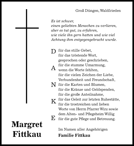 Traueranzeige von Margret Fittkau von Hildesheimer Allgemeine Zeitung