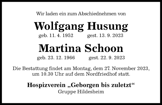 Traueranzeige von Martina Schoon von Hildesheimer Allgemeine Zeitung