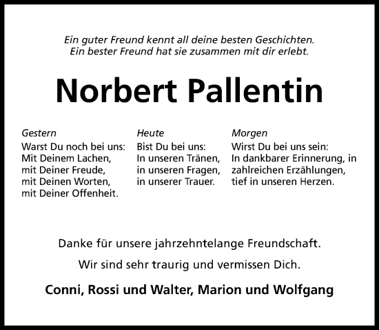 Traueranzeige von Norbert Pallentin von Hildesheimer Allgemeine Zeitung