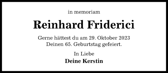 Traueranzeige von Reinhard Friderici von Hildesheimer Allgemeine Zeitung