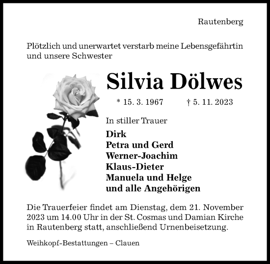 Traueranzeige von Silvia Dölwes von Hildesheimer Allgemeine Zeitung