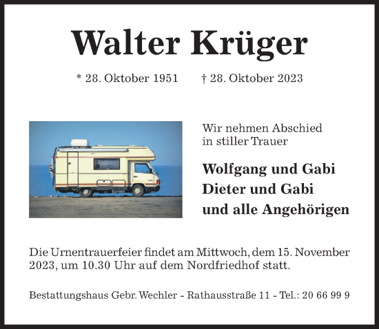 Traueranzeige von Walter Krüger von Hildesheimer Allgemeine Zeitung