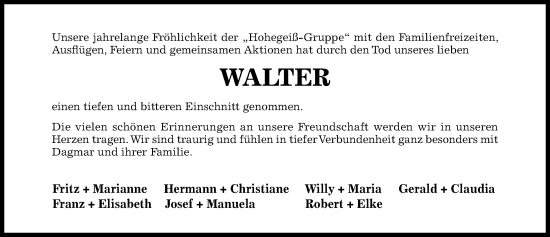 Traueranzeige von Walter Meyer von Hildesheimer Allgemeine Zeitung