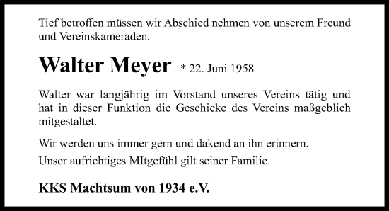 Traueranzeige von Walter Meyer von Hildesheimer Allgemeine Zeitung