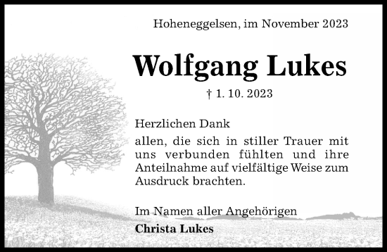 Traueranzeige von Wolfgang Lukes von Hildesheimer Allgemeine Zeitung