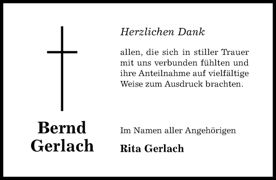 Traueranzeige von Bernd Gerlach von Hildesheimer Allgemeine Zeitung