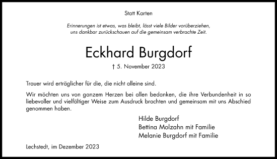 Traueranzeige von Eckhard Burgdorf von Hildesheimer Allgemeine Zeitung