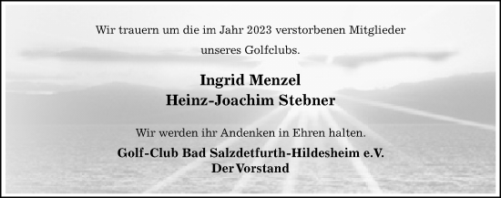 Traueranzeige von Heinz-Joachim Stebner von Hildesheimer Allgemeine Zeitung
