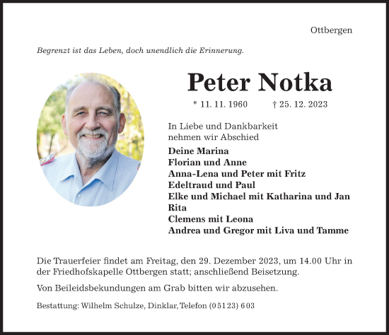 Traueranzeige von Peter Notka von Hildesheimer Allgemeine Zeitung