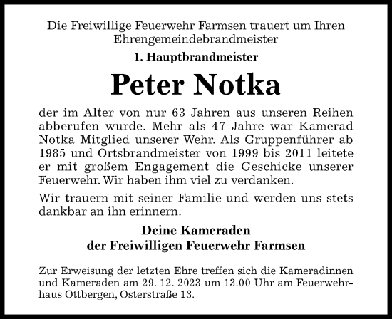 Traueranzeige von Peter Notka von Hildesheimer Allgemeine Zeitung