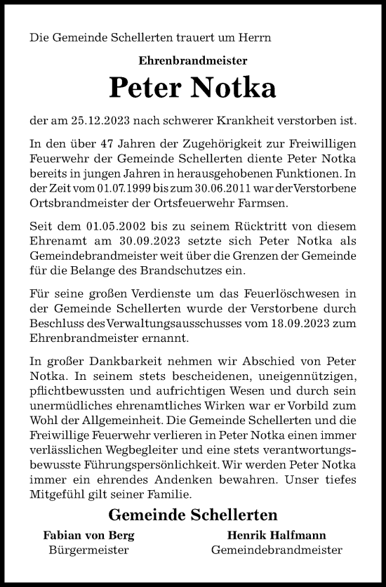 Traueranzeige von Peter Notka von Hildesheimer Allgemeine Zeitung