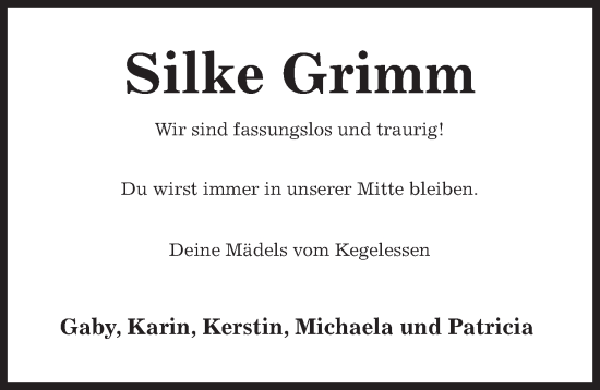 Traueranzeige von Silke Grimm von Hildesheimer Allgemeine Zeitung