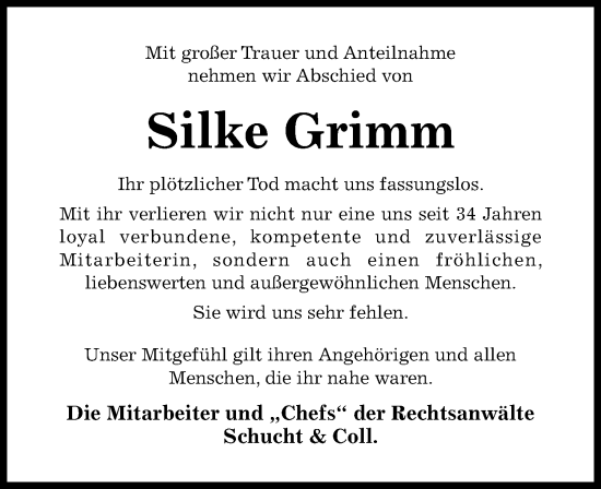 Traueranzeige von Silke Grimm von Hildesheimer Allgemeine Zeitung