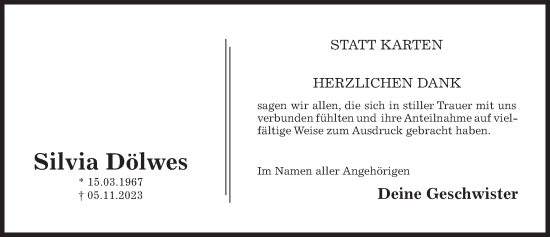 Traueranzeige von Silvia Dölwes von Hildesheimer Allgemeine Zeitung