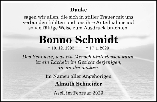 Traueranzeige von Bonno Schmidt von Hildesheimer Allgemeine Zeitung