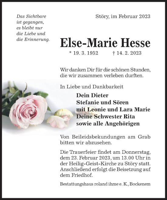 Traueranzeige von Else-Marie Hesse von Hildesheimer Allgemeine Zeitung