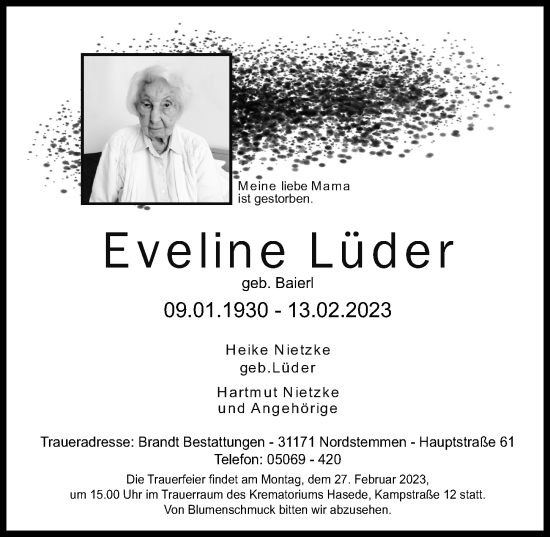 Traueranzeige von Eveline Lüder von Hildesheimer Allgemeine Zeitung