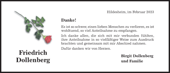 Traueranzeige von Friedrich Dollenberg von Hildesheimer Allgemeine Zeitung