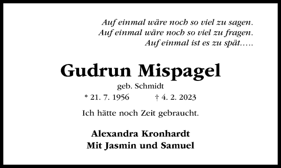 Traueranzeige von Gudrun Mispagel von Hildesheimer Allgemeine Zeitung