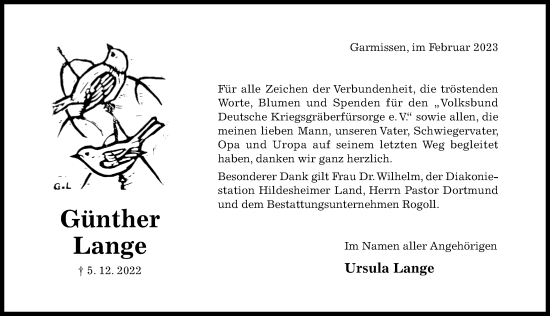 Traueranzeige von Günther Lange von Hildesheimer Allgemeine Zeitung