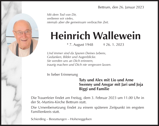 Traueranzeige von Heinrich Wallewein von Hildesheimer Allgemeine Zeitung