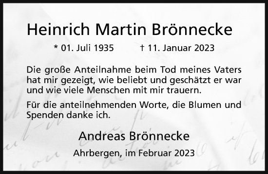 Traueranzeige von Heinrich Martin Brönnecke von Hildesheimer Allgemeine Zeitung