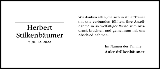 Traueranzeige von Herbert Stilkenbäumer von Hildesheimer Allgemeine Zeitung