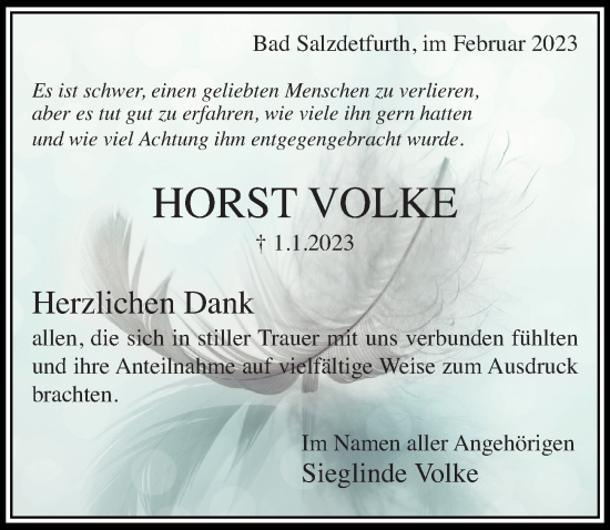 Traueranzeige von Horst Volke von Hildesheimer Allgemeine Zeitung