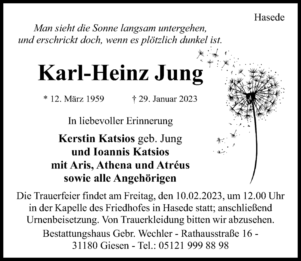  Traueranzeige für Karl-Heinz Jung vom 01.02.2023 aus Hildesheimer Allgemeine Zeitung